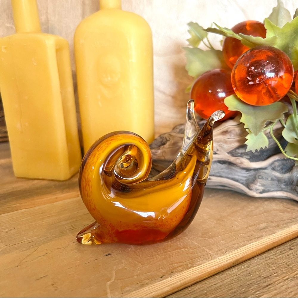 Vintage Italian Amber And Ombre Solid Glass Snail π. Figurine Paperweight - Picture 3 of 6